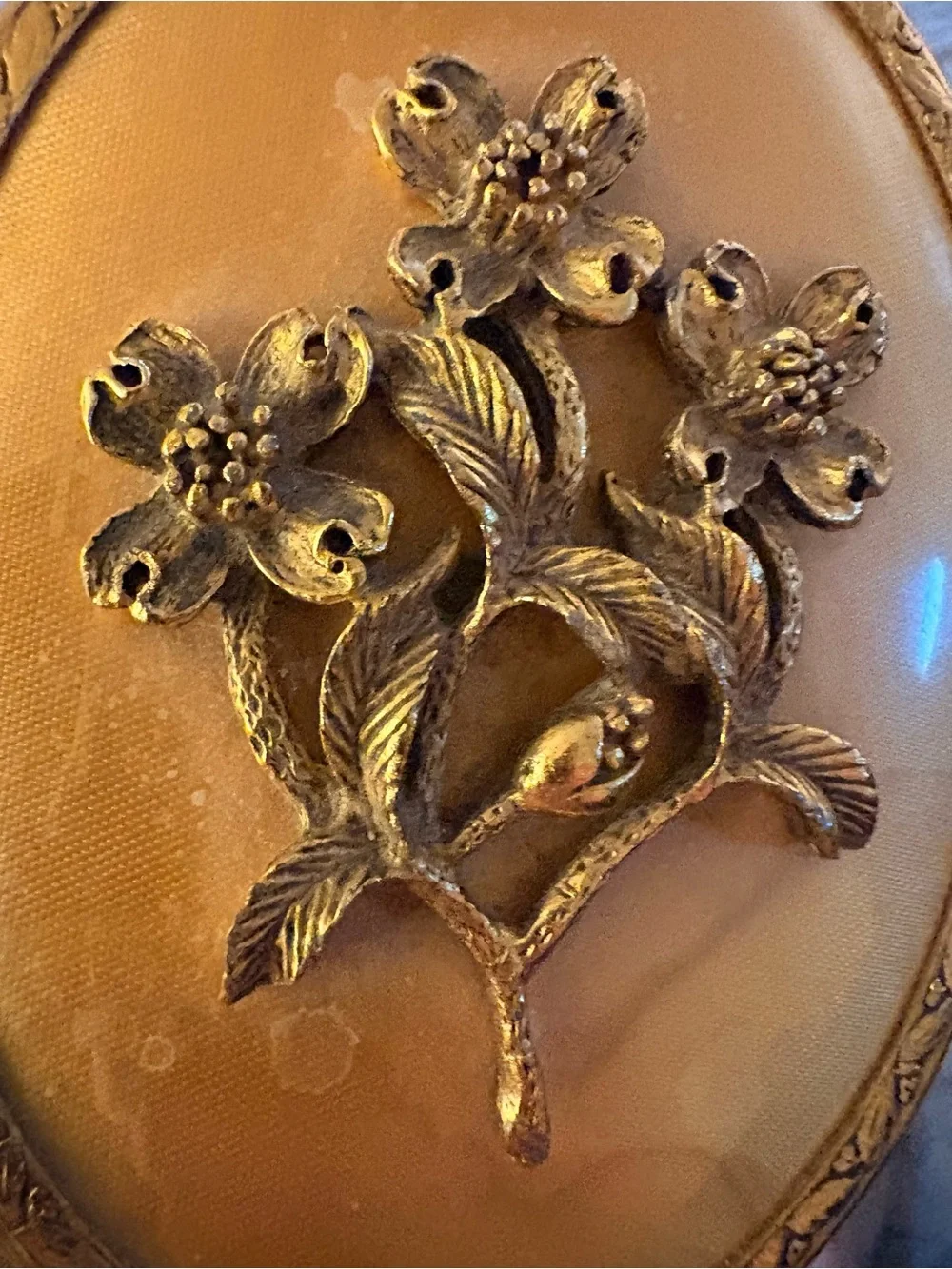 VTG Globe 24K Gold Plated Vanity Set Hand Mirror, Brush, Comb -Hollywood Regency